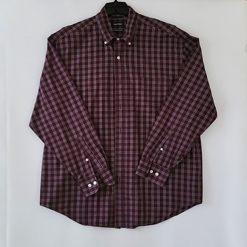 Nautica Plaid Button Down Men's Shirt Size Large 80's Two-Ply Cotton